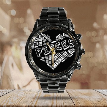 Discover Pisces Heart Word Cloud Doodle Astrology Zodiac St Calendar Steel Band Watch