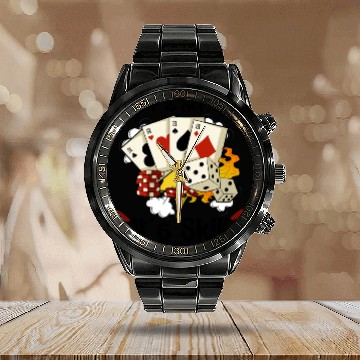 Discover Poker Casino Poker Player Gambling Roulette Gift Calendar Steel Band Watch