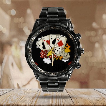 Discover Poker Casino Poker Player Gambling Roulette Gift Calendar Steel Band Watch