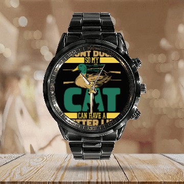 Discover Duck Hunting Cat Calendar Steel Band Watch