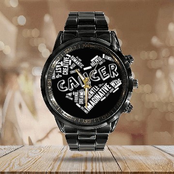 Discover Cancer Heart Word Cloud Doodle Astrology Zodiac St Calendar Steel Band Watch