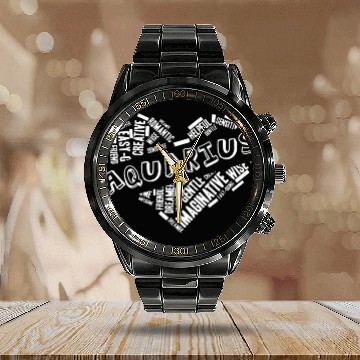 Discover Aquarius Heart Word Cloud Doodle Astrology Zodiac Calendar Steel Band Watch