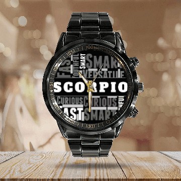 Discover Scorpio Zodiac Star Sign Word Cloud Square Monochr Calendar Steel Band Watch