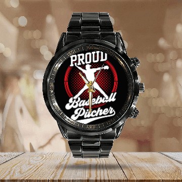 Discover Proud Baseball Pitcher Player Hobby Sayings Calendar Steel Band Watch