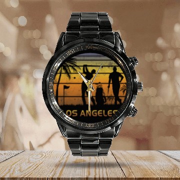 Discover Retro Los Angeles Golf Golfing Fan Golfer Gift Calendar Steel Band Watch