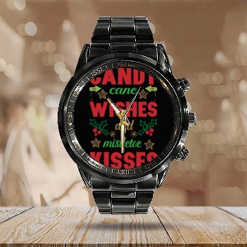 Discover Candy cane wishes and mistletoe kisses Calendar Steel Band Watch