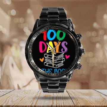 Discover 100 Days in the Books - Book Lover English Reading Calendar Steel Band Watch