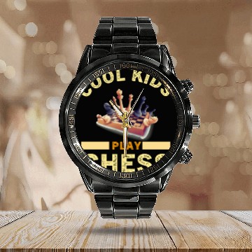 Discover Cool Kids Play Chess Calendar Steel Band Watch