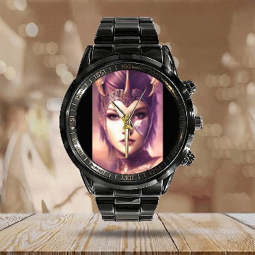Discover Warrior princess wearing gothic plate dark fantasy Calendar Steel Band Watch