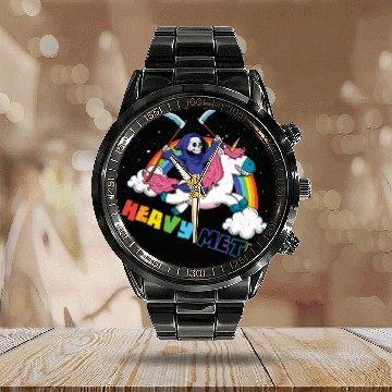 Discover Metal Heavy Unicorn Skeleton Rocker Rock Heavy Calendar Steel Band Watch