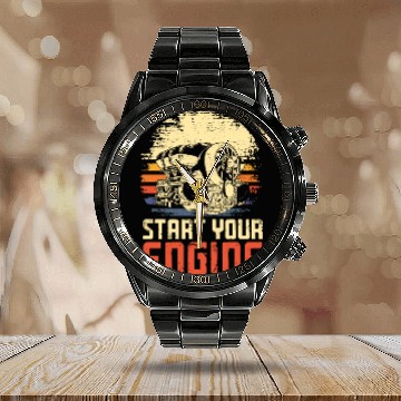 Discover Drag Racing Race Car Retro Vintage Calendar Steel Band Watch