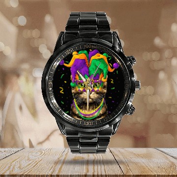 Discover Cat Animal Lover Cute Mardi Gras Carnival Jester C Calendar Steel Band Watch