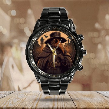 Discover Plague Doctor With Suit and Mask Calendar Steel Band Watch