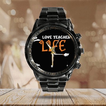 Discover Love Teacher Life - Halloween Calendar Steel Band Watch