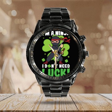 Discover Kid Ninja Luck Japan Clover Saint Patrick Day Calendar Steel Band Watch