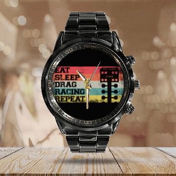 Discover Drag Racing Race Car Retro Vintage Calendar Steel Band Watch