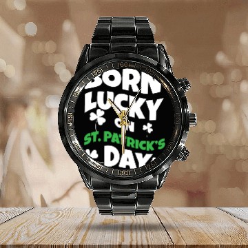 Discover Birth Lucky Shamrock Clover Saint Patrick Day Calendar Steel Band Watch