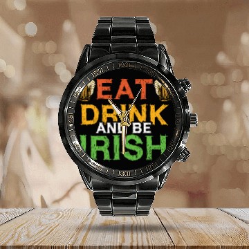 Discover Eat Drink Saint Paddy Shamrock Saint Patrick Day Calendar Steel Band Watch