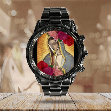 Discover Our Lady of Guadalupe Rose Mexican Catholic Juan D Calendar Steel Band Watch