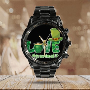 Discover Shamrock Love Grandma Saint Patrick Day Calendar Steel Band Watch