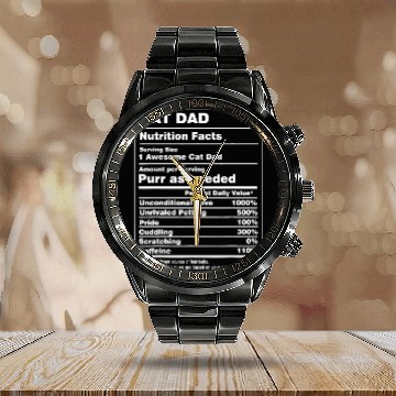 Discover Cat Daddy for Men, Funny Cat Dad Nutrition Facts D Calendar Steel Band Watch