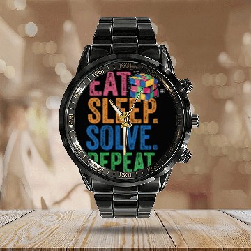 Discover Eat Sleep Solve Repeat Math Speed Cubing Genie Calendar Steel Band Watch