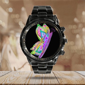 Discover Psychedelic Colorful Butterfly Calendar Steel Band Watch