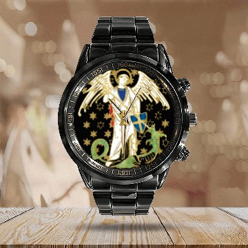 Discover St. Michael the Archangel Icon Dragon Catholic Ang Calendar Steel Band Watch