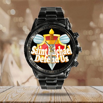 Discover St. Michael the Archangel Icon Dragon Catholic Ang Calendar Steel Band Watch