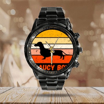 Discover Dachshund Saucy Boy Calendar Steel Band Watch