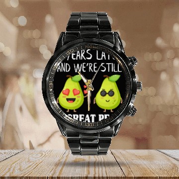 Discover And We're Still A Great Pear Anniversary Calendar Steel Band Watch