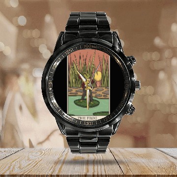 Discover Cottagecore Frog Tarot Card "The FROG" for a Tarot Calendar Steel Band Watch