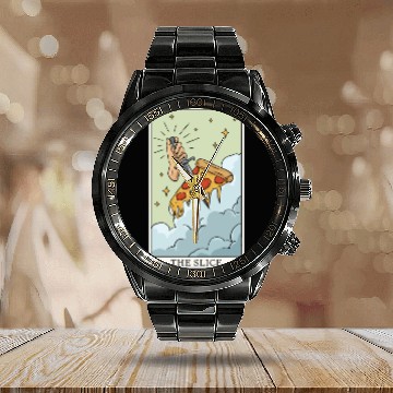 Discover Pizza Tarot Card "The Slice" for a Tarot Reader Calendar Steel Band Watch