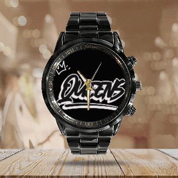 Discover Queens New York Graffiti Style Calendar Steel Band Watch