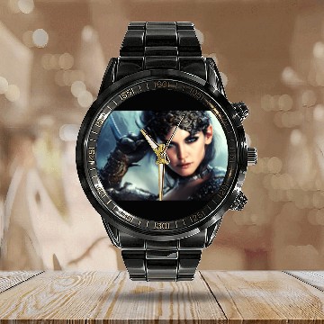 Discover Warrior princess wearing gothic plate fantasy art Calendar Steel Band Watch