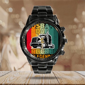 Discover Husband Dad Trucker Legend Calendar Steel Band Watch