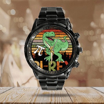 Discover Pi-rex Dinosaur Math Teacher Mathematician Pi Day Calendar Steel Band Watch
