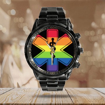 Discover LGBT Caduceus EMT Medical Symbol Calendar Steel Band Watch