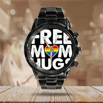 Discover Free Mom Hugs, LGBT Rainbow Heart Calendar Steel Band Watch