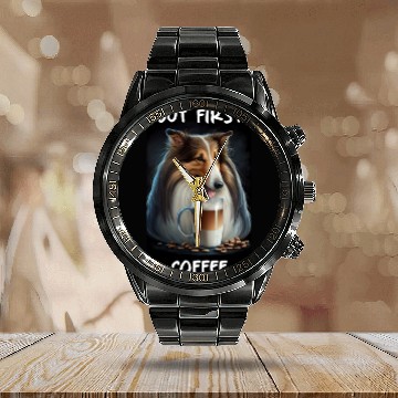 Discover Collie - But First Coffee Calendar Steel Band Watch