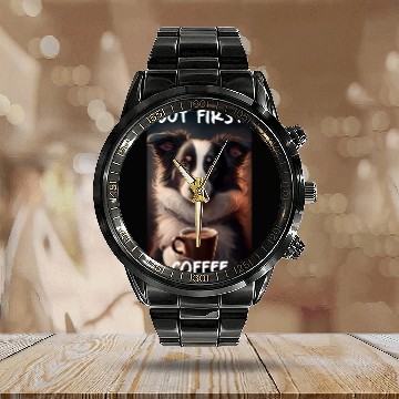 Discover Border Collie - But First Coffee (en) 1 Calendar Steel Band Watch