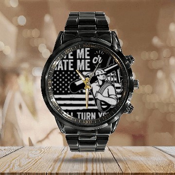 Discover Funny Electrical Lineman Saying Thank A Lineman Calendar Steel Band Watch
