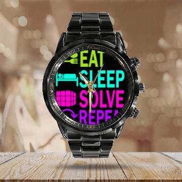 Discover Eat Sleep Solve Repeat Math Speed Cubing Genie Calendar Steel Band Watch