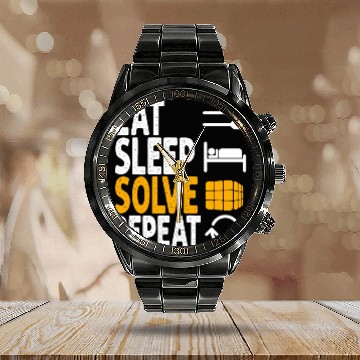 Discover Eat Sleep Solve Repeat Math Speed Cubing Genie Calendar Steel Band Watch