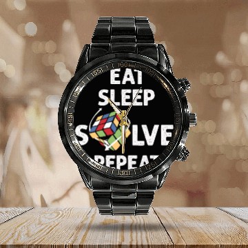 Discover Eat Sleep Solve Repeat Math Speed Cubing Genie Calendar Steel Band Watch