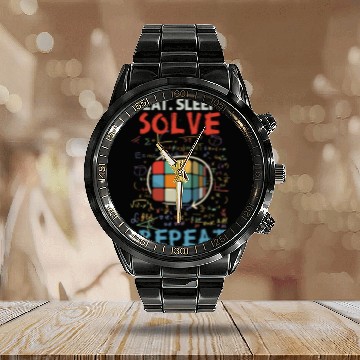 Discover Eat Sleep Solve Repeat Math Speed Cubing Genie Calendar Steel Band Watch