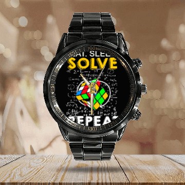 Discover Eat Sleep Solve Repeat Math Speed Cubing Genie Calendar Steel Band Watch