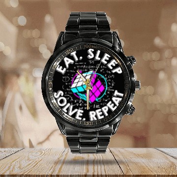 Discover Eat Sleep Solve Repeat Math Speed Cubing Genie Calendar Steel Band Watch