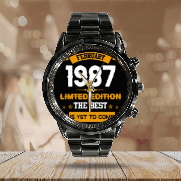 Discover February 1987 Birthday Surprise Calendar Steel Band Watch