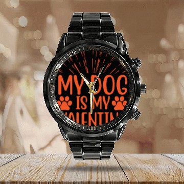 Discover My dog is my valentine valentine1514 Calendar Steel Band Watch